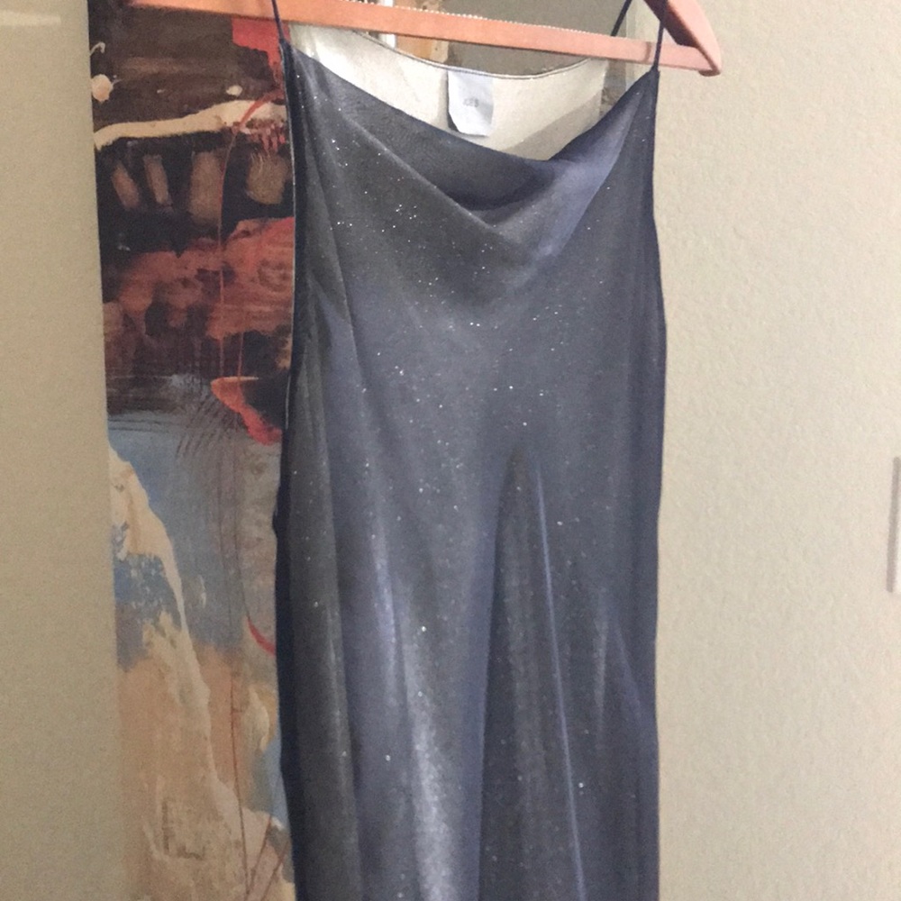 Silver slip long black shimmering gown